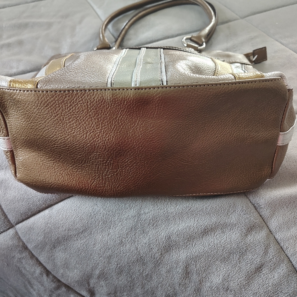 Tignanello Super Stripes Pebble Leather Metallic Shoulder Bag Tote - Picture 5 of 13